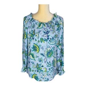 Talbots Blue Paisley Floral‎ Long Sleeve Blouse Top Size Small